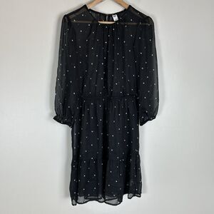 Old Navy S Star Dress Sheer Black Celestial Galaxy Tiered Boho Goth Whimsigoth